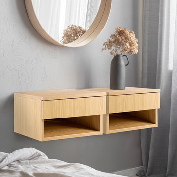 Ettore 15.71" Mid-Century Modern Floating Wall Mounted Nightstand with Soft-Close Drawer and Cable Hole - JONATHAN Y